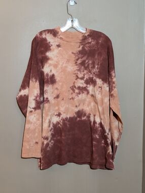 Free People We The Free Small Tie Dye Long Sleeve T Shirt Cotton Rust Combo